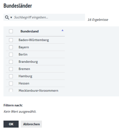 Filter Werte Filter Werte